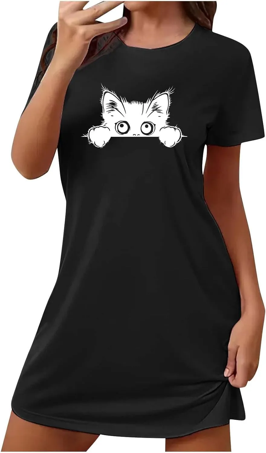 Cute Cat Print Nightgowns for Women Soft Comfy Night Shirts Short Sleeve Night Dress Casual Pajamas Soft Sleepwear