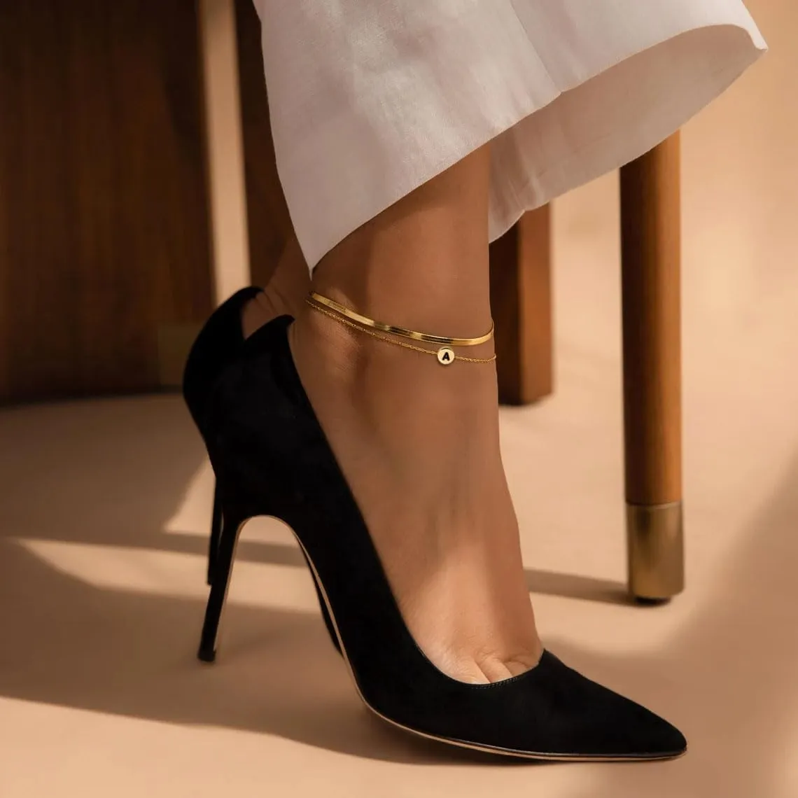 Dainty Delicate Gold Initial Ankle Bracelet for Women, Gold Initial Anklet for Women