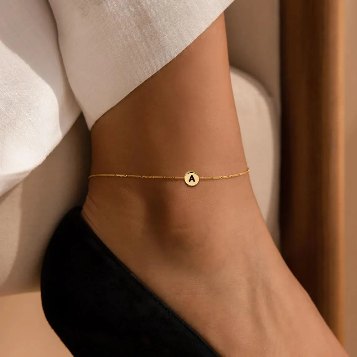 Dainty Delicate Gold Initial Ankle Bracelet for Women, Gold Initial Anklet for Women