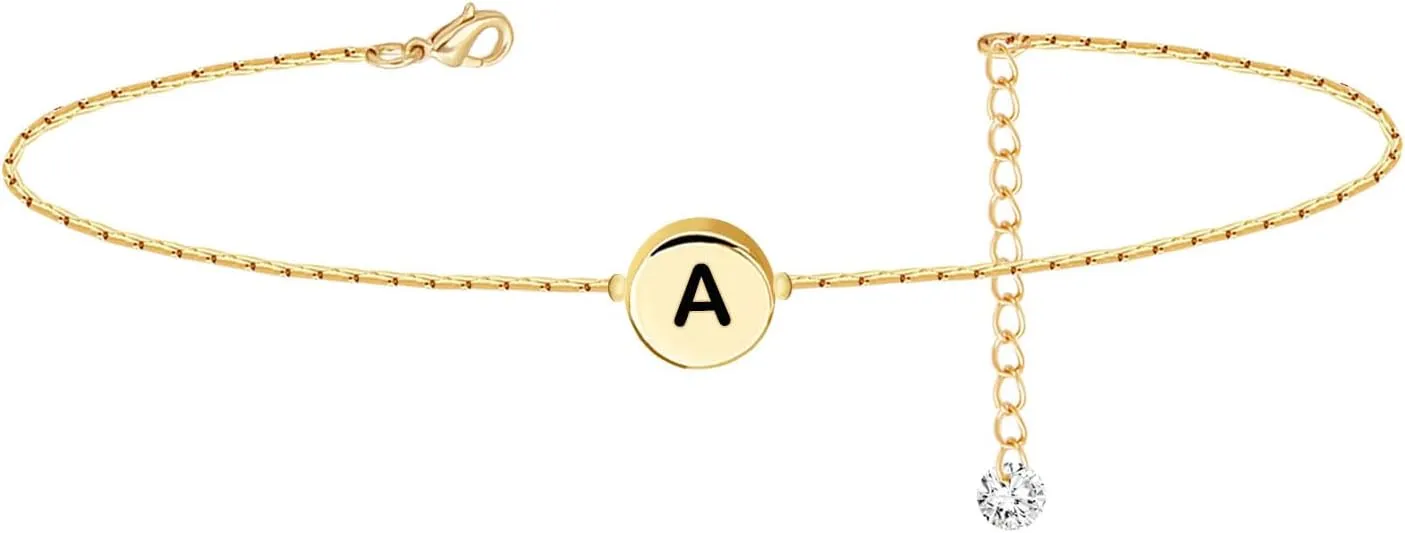 Dainty Delicate Gold Initial Ankle Bracelet for Women, Gold Initial Anklet for Women