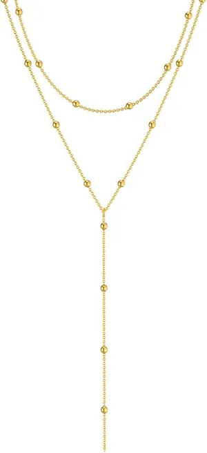 Dainty Long Gold Necklaces for Women,Trendy Lariat Y Necklace 14k Gold Plated Heart Pearl CZ Teardrop Pendant Simple Drop Jewelry for Women