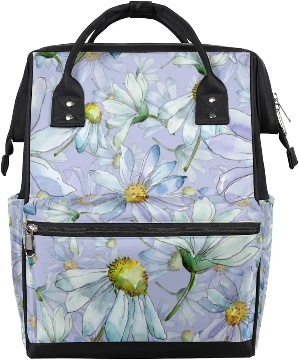 Daisy Watercolor Painting Diaper Bag Tote Large Capacity Waterproof with Adjustable Shoulder Strap and Pram Straps Mommy Bag for Hospital Beach Weekender Travel