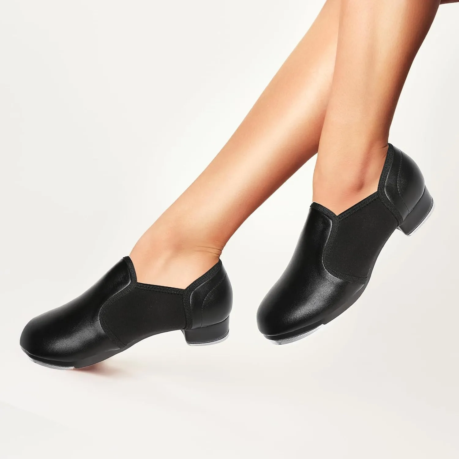 Dance Tap Shoes for Women Half Soles Dance Shoes Womens Leather Non Slip Jazz Shoes for Women,Black