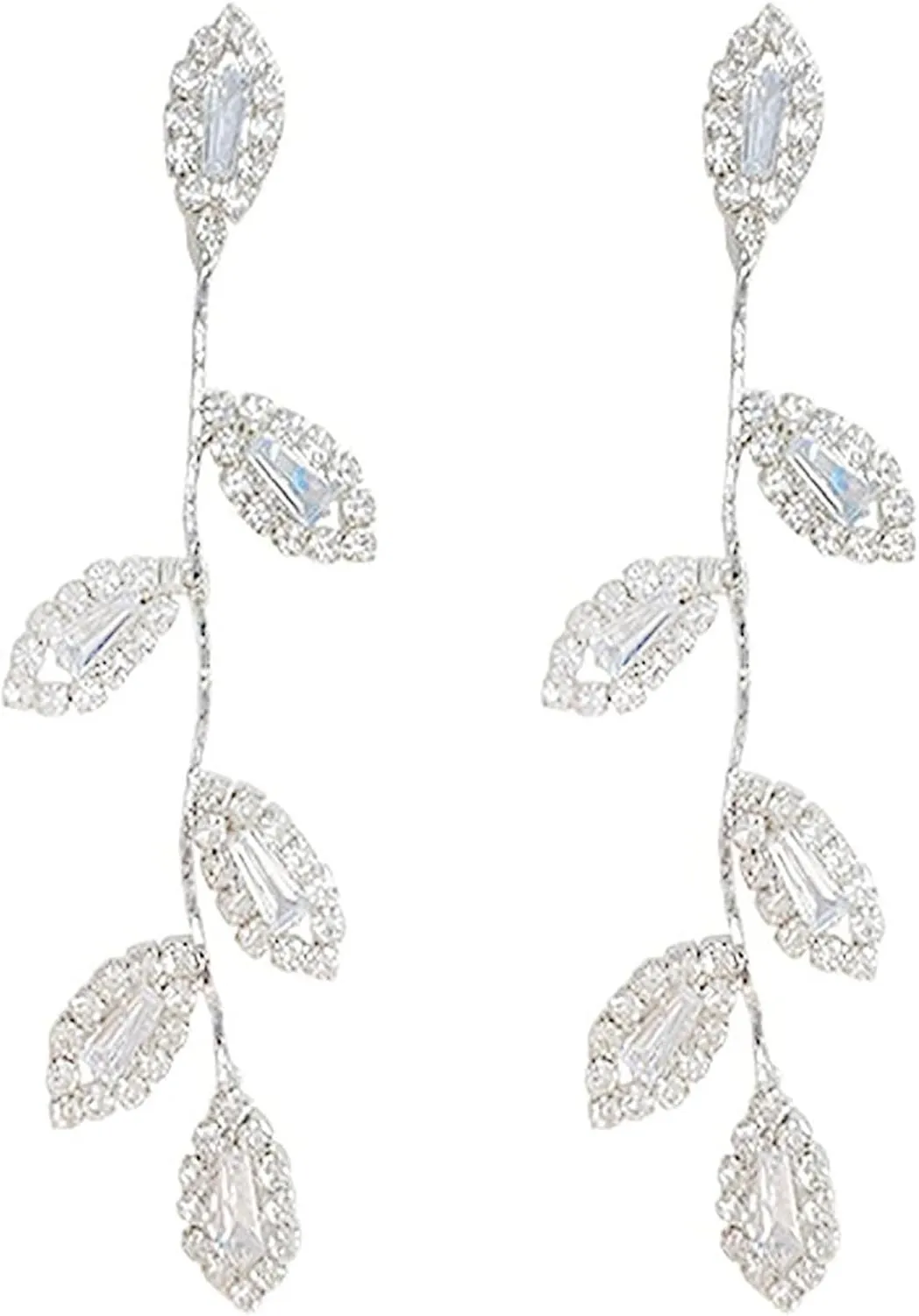 Dangling Earrings for Women Bridal Earrings for Wedding Rhinestone Wedding Prom Anniversary Delicate Leaf silver drop Earrings Long Earrings- Elegant Earrings