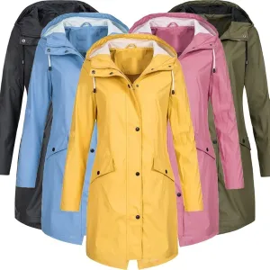 DESKABLY Women Plus Size Coat fashion Solid Rain Jacket Outdoor Plus Size Waterproof Hooded Raincoat Windproof Sun protection