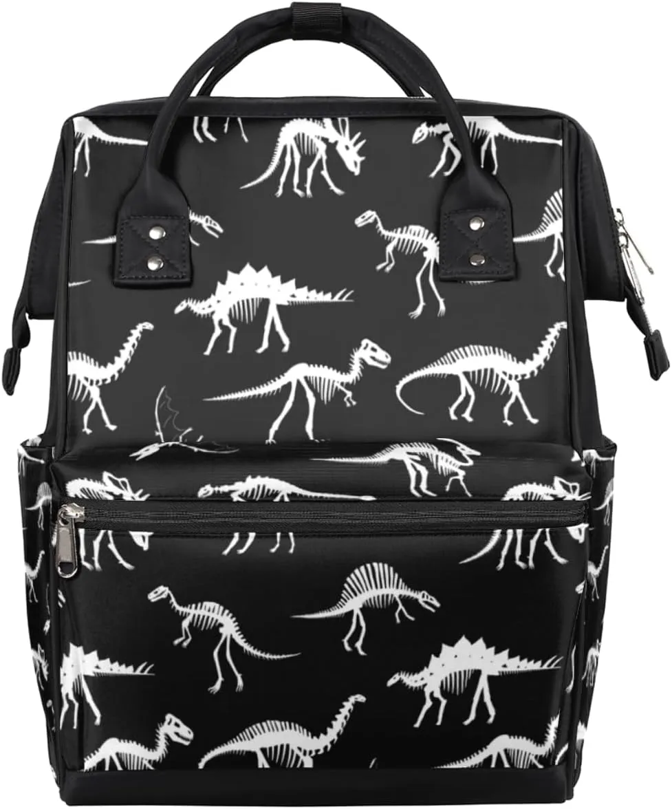 Dinosaur Skull Diaper Bag Tote Large Capacity Waterproof with Adjustable Shoulder Strap and Pram Straps Mommy Bag for Hospital Beach Weekender Travel