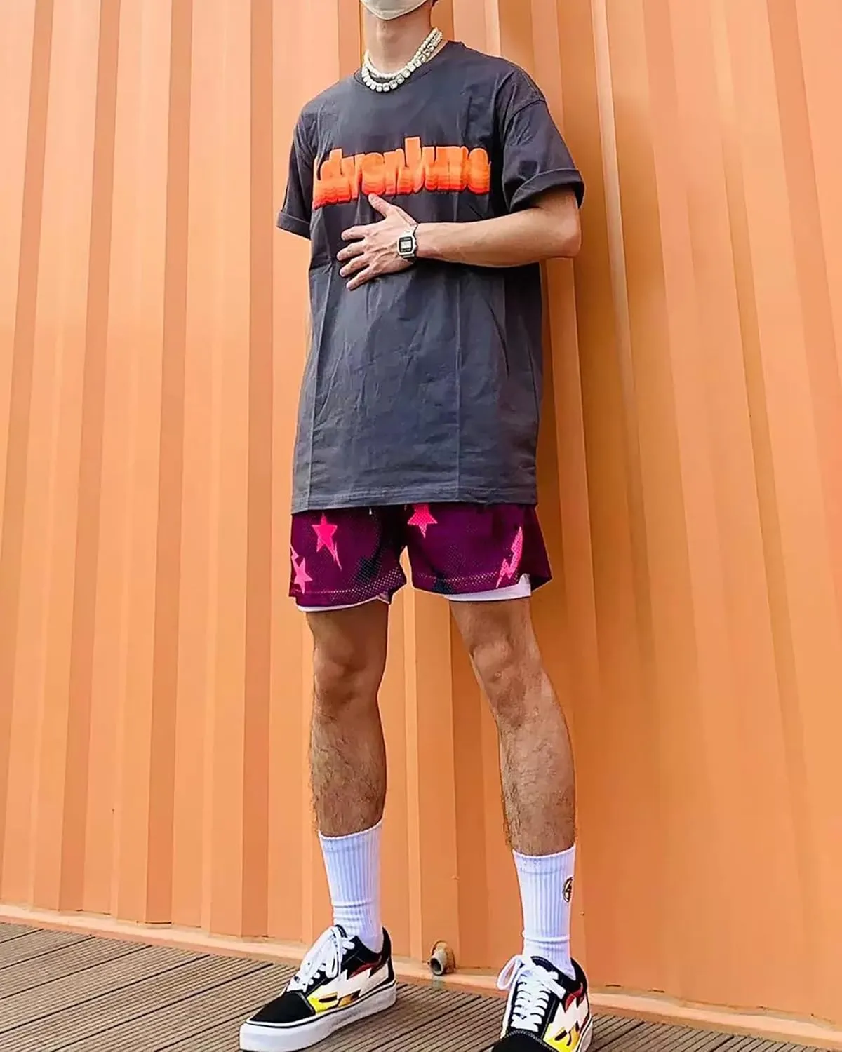 DIOTSR Mens Graphic Print Shorts Cool Mesh Basketball Shorts Casual Flat Front Shorts Summer Drawstring