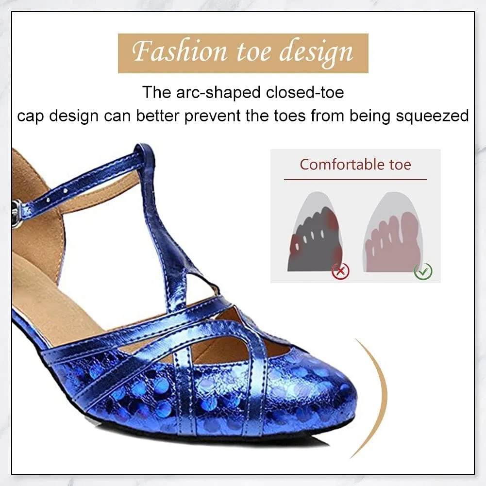 DKZSYIM Glitter Women Latin Dance Shoes Closed Toe Ballroom Salsa Tango Practice Performence Party Dancing Shoes,Model N511