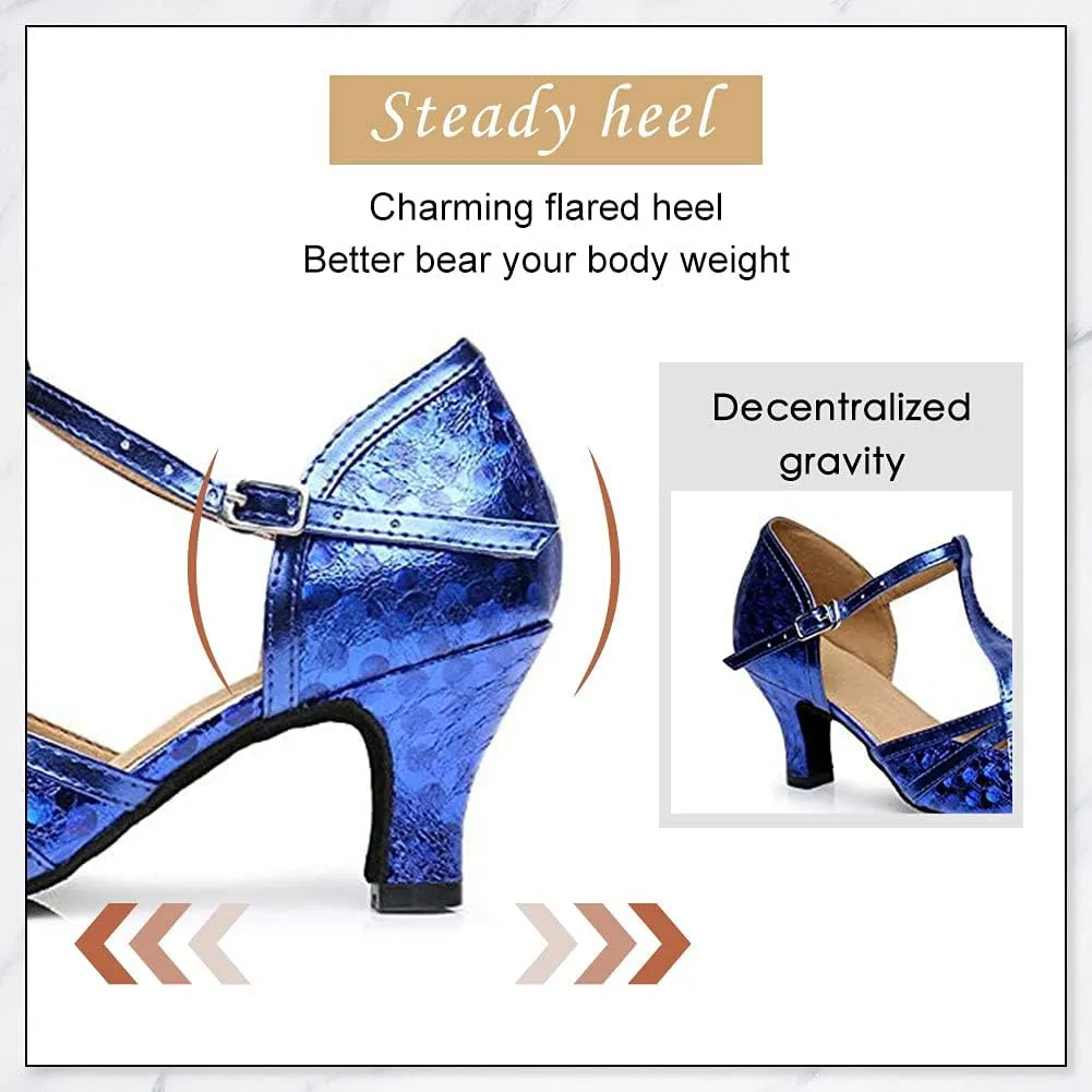 DKZSYIM Glitter Women Latin Dance Shoes Closed Toe Ballroom Salsa Tango Practice Performence Party Dancing Shoes,Model N511