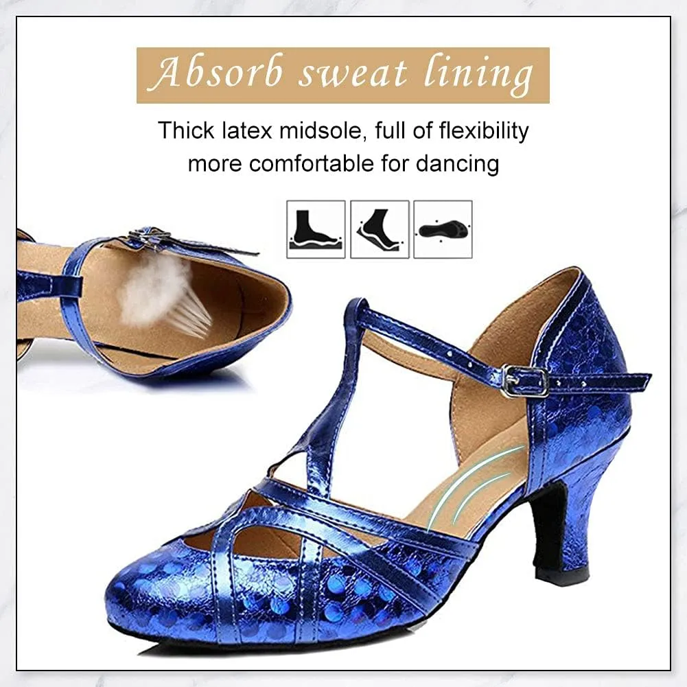 DKZSYIM Glitter Women Latin Dance Shoes Closed Toe Ballroom Salsa Tango Practice Performence Party Dancing Shoes,Model N511