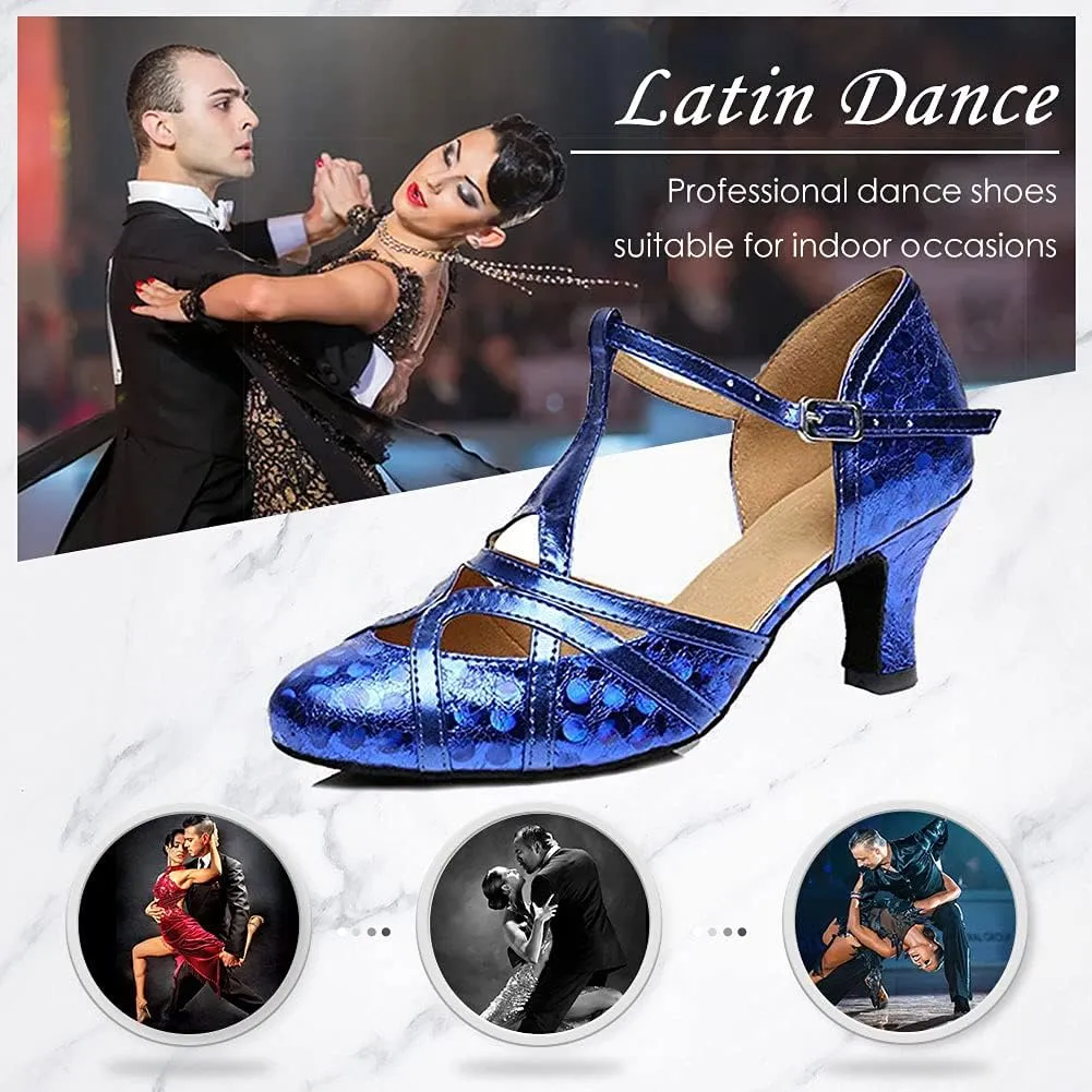 DKZSYIM Glitter Women Latin Dance Shoes Closed Toe Ballroom Salsa Tango Practice Performence Party Dancing Shoes,Model N511
