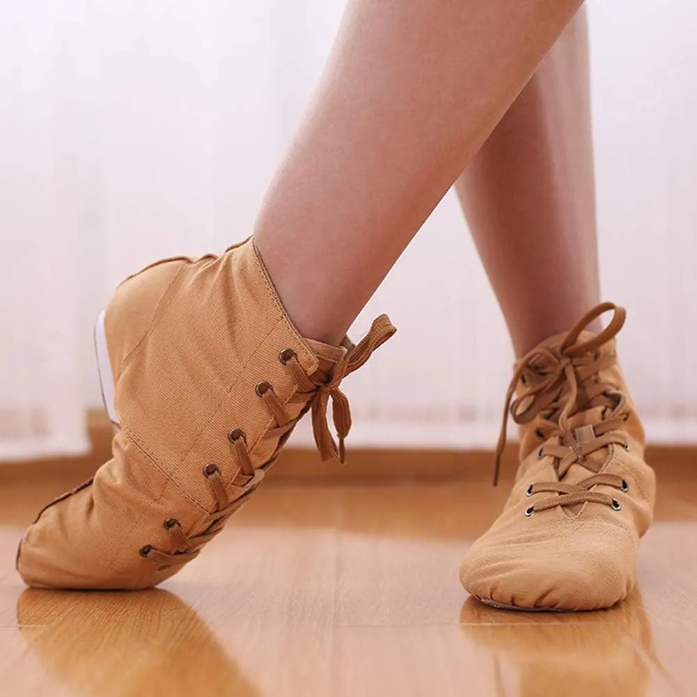 DKZSYIM Lace-up Canvas Dance Shoes Flat Jazz Shoes for Practice, Suitable for Women,Model GB-JS
