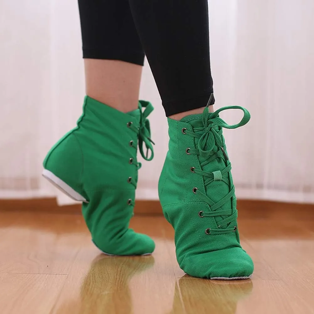 DKZSYIM Lace-up Canvas Dance Shoes Flat Jazz Shoes for Practice, Suitable for Women,Model GB-JS