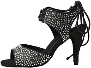 DKZSYIM Women's Rhinestone Latin Dance Shoes Ballroom Performance Shoes, Model YCL251