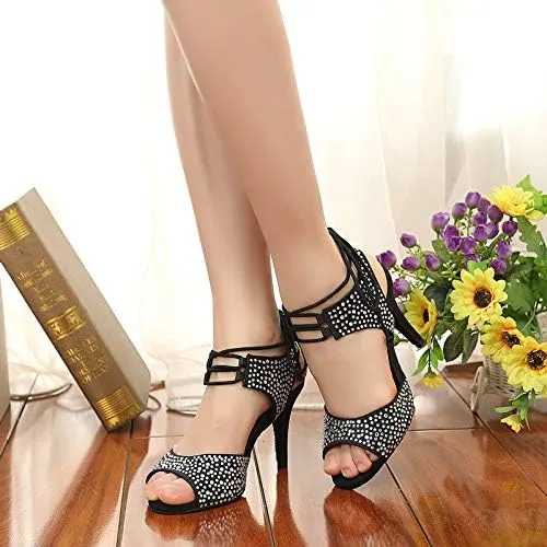DKZSYIM Women's Rhinestone Latin Dance Shoes Ballroom Performance Shoes, Model YCL251