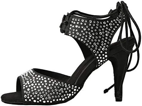 DKZSYIM Women's Rhinestone Latin Dance Shoes Ballroom Performance Shoes, Model YCL251
