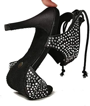 DKZSYIM Women's Rhinestone Latin Dance Shoes Ballroom Performance Shoes, Model YCL251