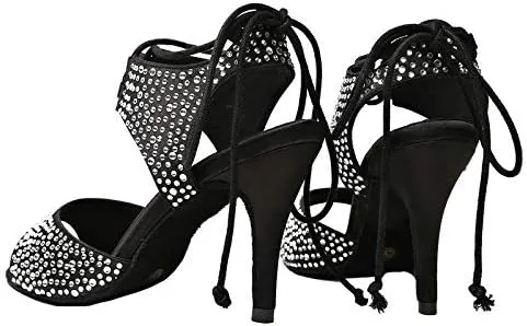 DKZSYIM Women's Rhinestone Latin Dance Shoes Ballroom Performance Shoes, Model YCL251