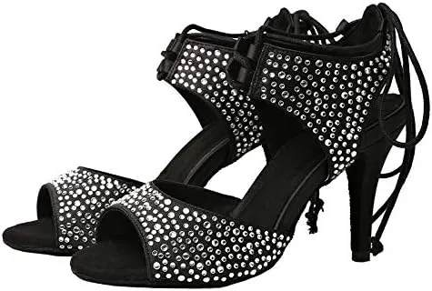 DKZSYIM Women's Rhinestone Latin Dance Shoes Ballroom Performance Shoes, Model YCL251