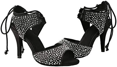 DKZSYIM Women's Rhinestone Latin Dance Shoes Ballroom Performance Shoes, Model YCL251
