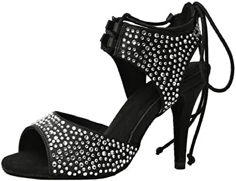 DKZSYIM Women's Rhinestone Latin Dance Shoes Ballroom Performance Shoes, Model YCL251
