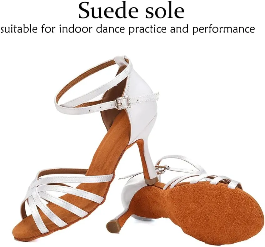 DKZSYIM Women's Satin Latin Dance Shoes Ballroom Salsa Performance Practice Dancing Shoes,Model LP-1213ZS