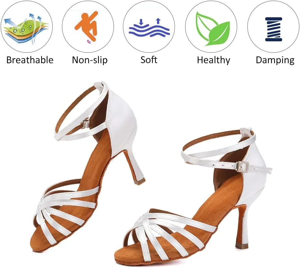 DKZSYIM Women's Satin Latin Dance Shoes Ballroom Salsa Performance Practice Dancing Shoes,Model LP-1213ZS