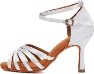 DKZSYIM Women's Satin Latin Dance Shoes Ballroom Salsa Performance Practice Dancing Shoes,Model LP-1213ZS
