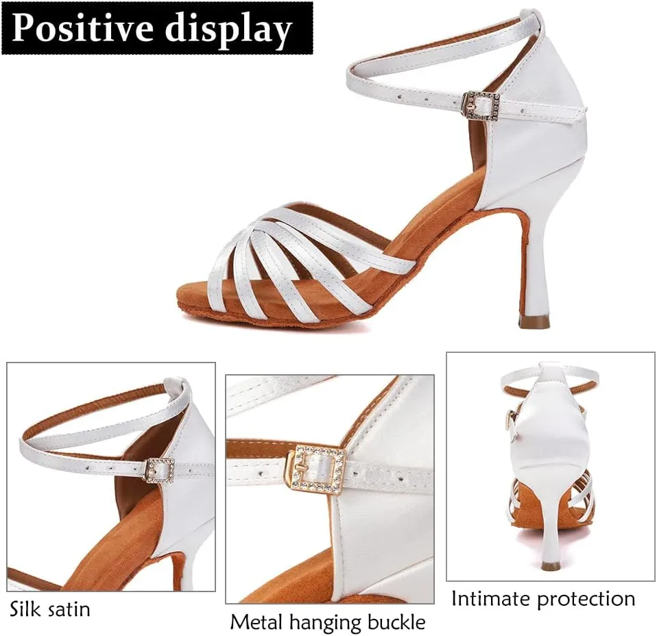 DKZSYIM Women's Satin Latin Dance Shoes Ballroom Salsa Performance Practice Dancing Shoes,Model LP-1213ZS
