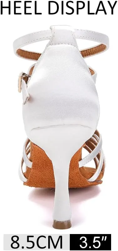 DKZSYIM Women's Satin Latin Dance Shoes Ballroom Salsa Performance Practice Dancing Shoes,Model LP-1213ZS