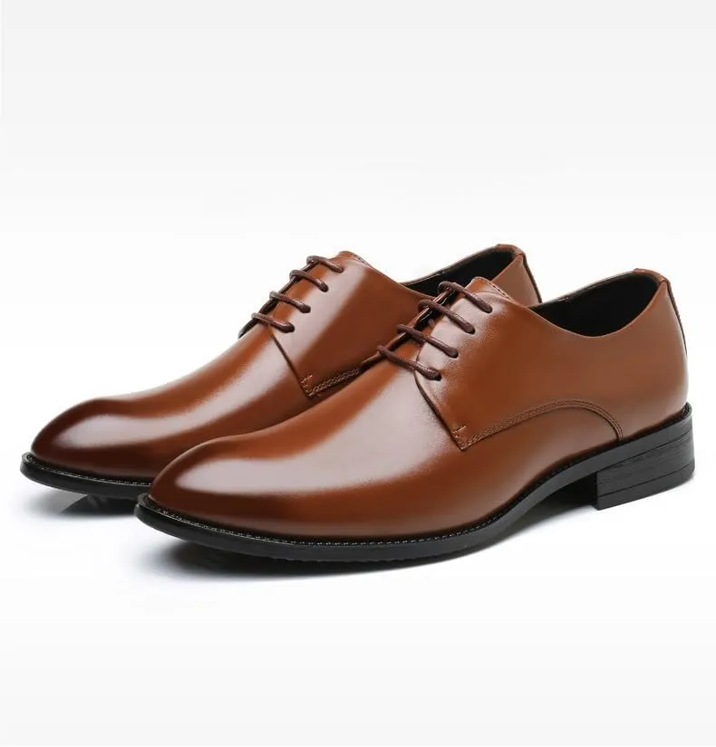 Dress Oxford Shoes for Men Lace Up Pointed Burnished Toe Vegan Leather Derby Shoes Anti-Slip Rubber Sole Slip Resistant Block Heel Low Top Wedding