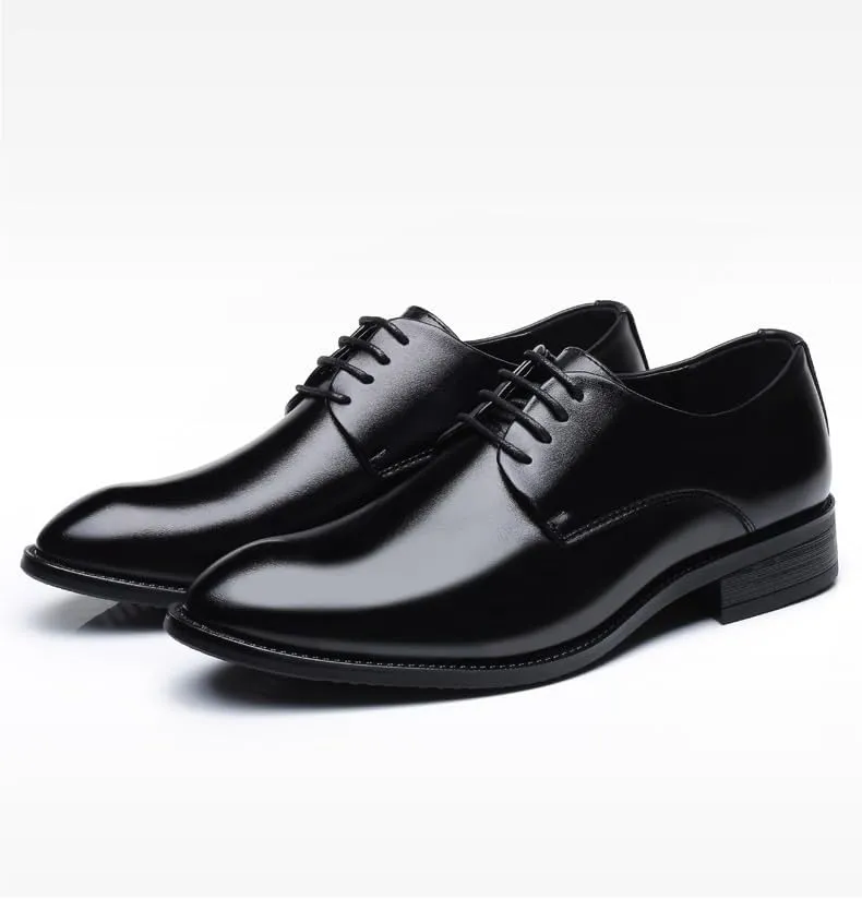 Dress Oxford Shoes for Men Lace Up Pointed Burnished Toe Vegan Leather Derby Shoes Anti-Slip Rubber Sole Slip Resistant Block Heel Low Top Wedding
