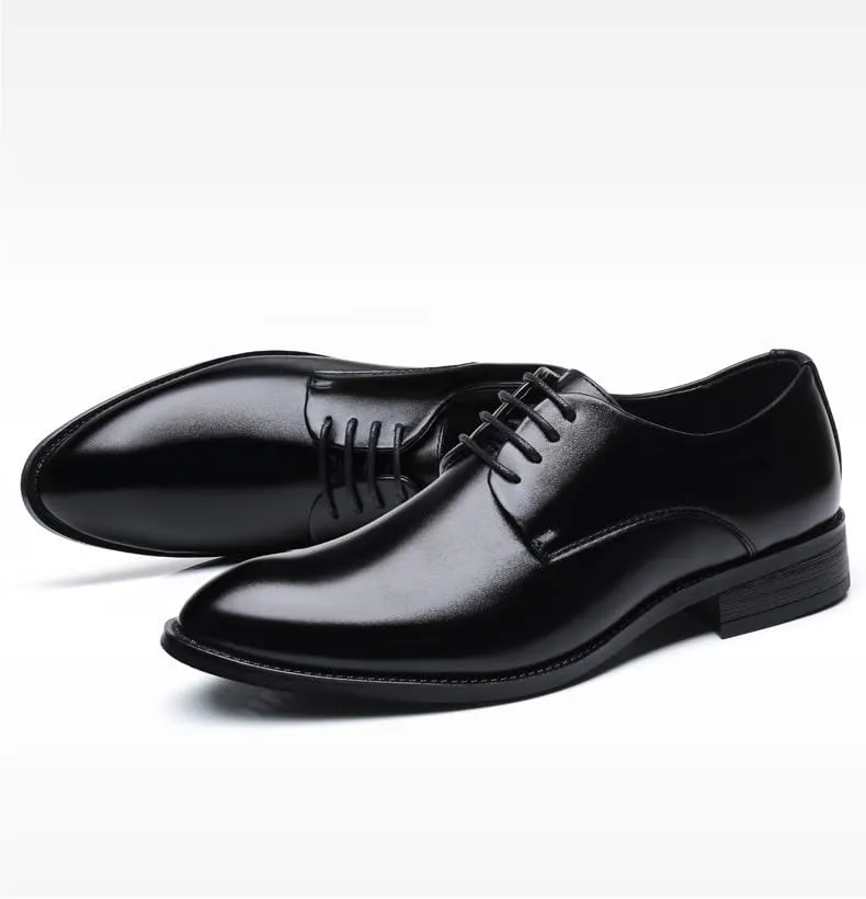 Dress Oxford Shoes for Men Lace Up Pointed Burnished Toe Vegan Leather Derby Shoes Anti-Slip Rubber Sole Slip Resistant Block Heel Low Top Wedding