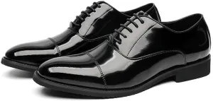Dress Oxford Shoes for Men Lace Up Pointed Toe Vegan Leather Cap Toe Oxford Shoes Low Top Non Slip Anti-Slip Block Heel Rubber Sole Business