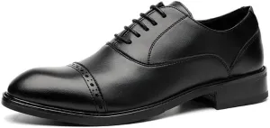 Dress Oxford Shoes for Men Lace Up Round Burnished Toe Vegan Leather Derby Shoes Low Top Non Slip Anti-Slip Party