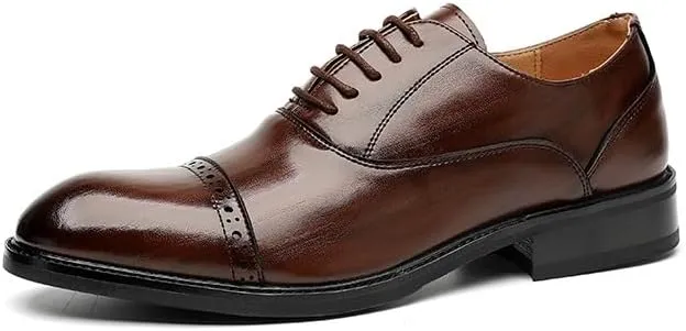 Dress Oxford Shoes for Men Lace Up Round Burnished Toe Vegan Leather Derby Shoes Low Top Non Slip Anti-Slip Party
