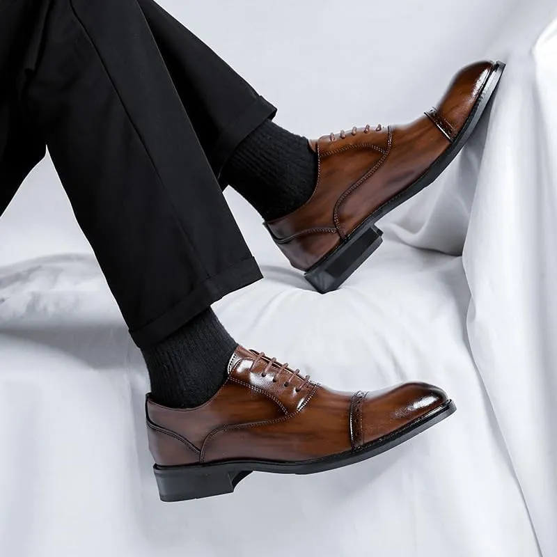 Dress Oxford Shoes for Men Lace Up Round Burnished Toe Vegan Leather Derby Shoes Low Top Non Slip Anti-Slip Party