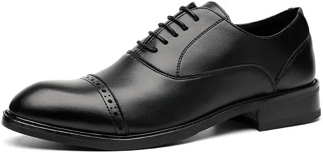 Dress Oxford Shoes for Men Lace Up Round Burnished Toe Vegan Leather Derby Shoes Low Top Non Slip Anti-Slip Party