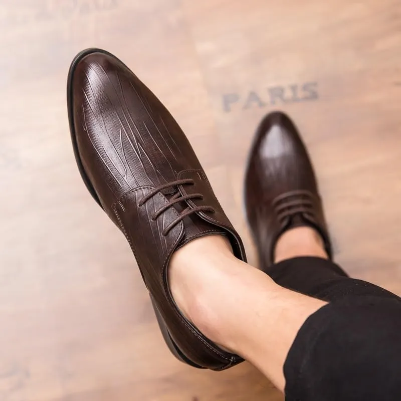 Dress Oxford Shoes for Men Lace Up Round Toe Solid Color Stripe Vegan Leather Non Slip Block Heel Slip Resistant Low Top Prom