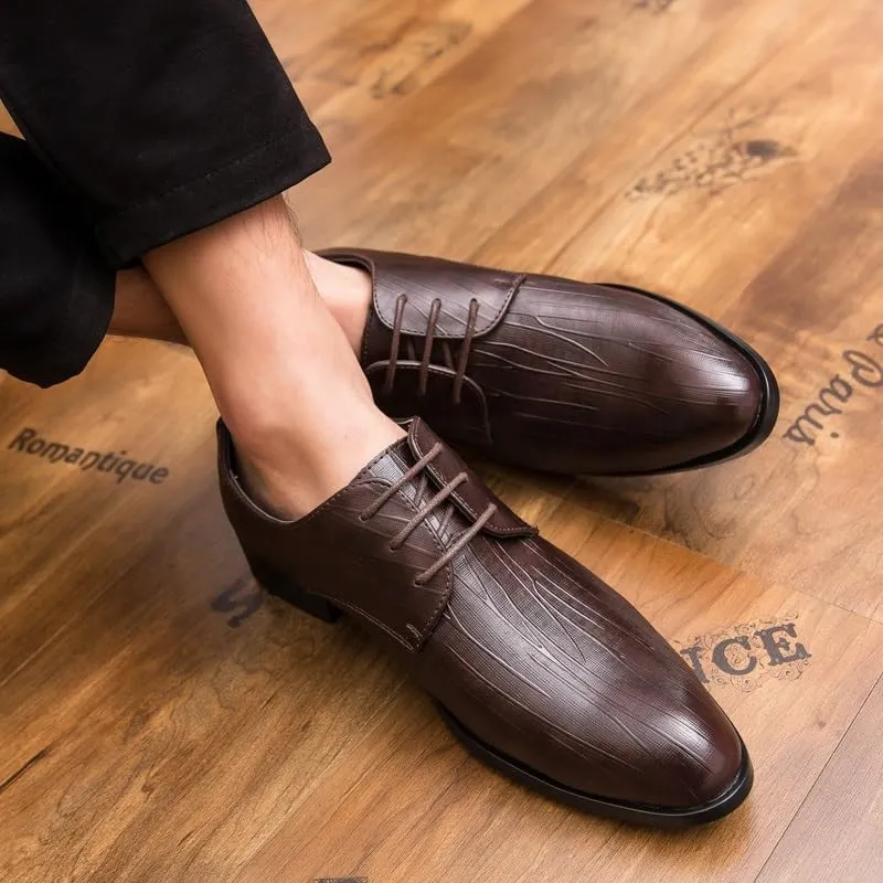 Dress Oxford Shoes for Men Lace Up Round Toe Solid Color Stripe Vegan Leather Non Slip Block Heel Slip Resistant Low Top Prom