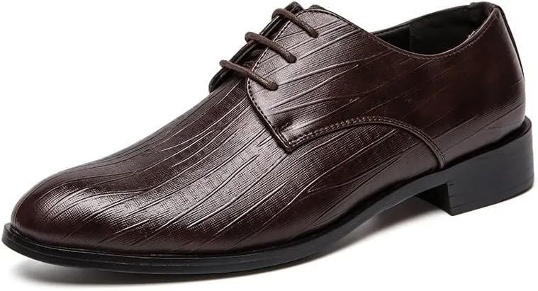 Dress Oxford Shoes for Men Lace Up Round Toe Solid Color Stripe Vegan Leather Non Slip Block Heel Slip Resistant Low Top Prom