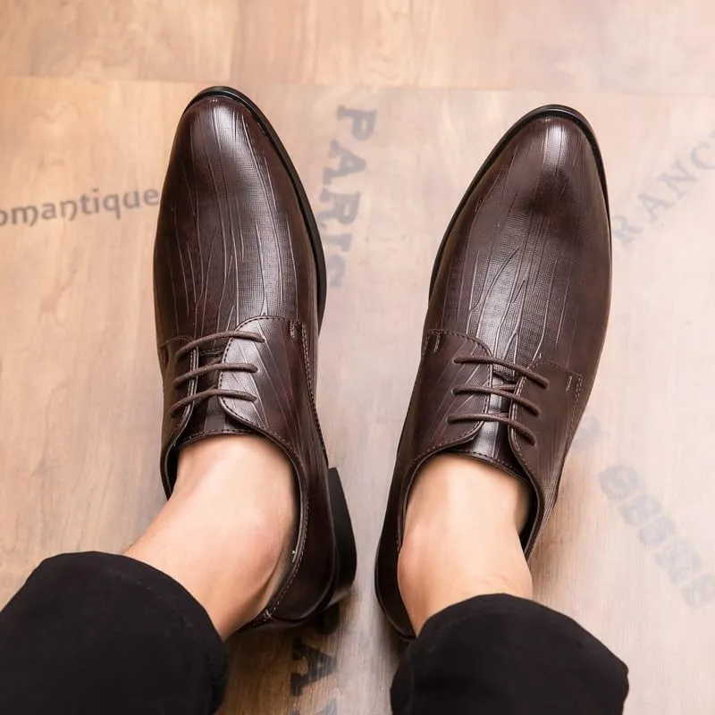 Dress Oxford Shoes for Men Lace Up Round Toe Solid Color Stripe Vegan Leather Non Slip Block Heel Slip Resistant Low Top Prom