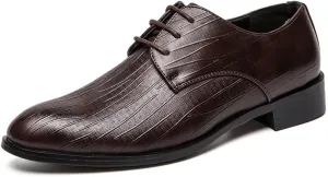 Dress Oxford Shoes for Men Lace Up Round Toe Solid Color Stripe Vegan Leather Non Slip Block Heel Slip Resistant Low Top Prom