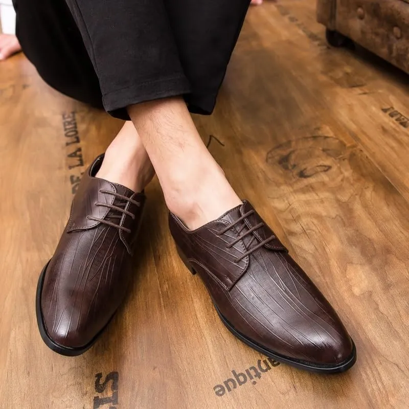 Dress Oxford Shoes for Men Lace Up Round Toe Solid Color Stripe Vegan Leather Non Slip Block Heel Slip Resistant Low Top Prom