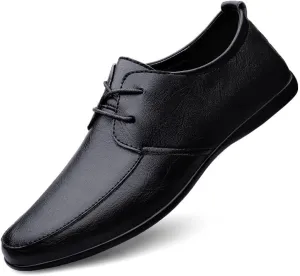 Dress Oxford Shoes for Men Lace Up Round Toe Solid Color Vegan Leather Anti-Slip Slip Resistant Rubber Sole Non Slip Low Top Wedding