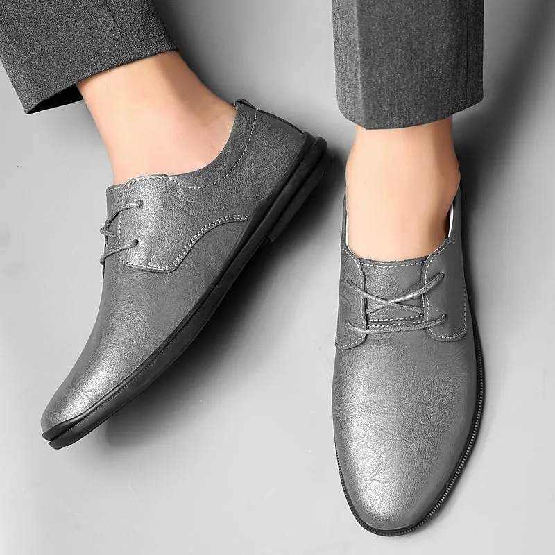 Dress Oxford Shoes for Men Lace Up Round Toe Vegan Leather Derby Shoes Block Heel Slip Resistant Rubber Sole Party