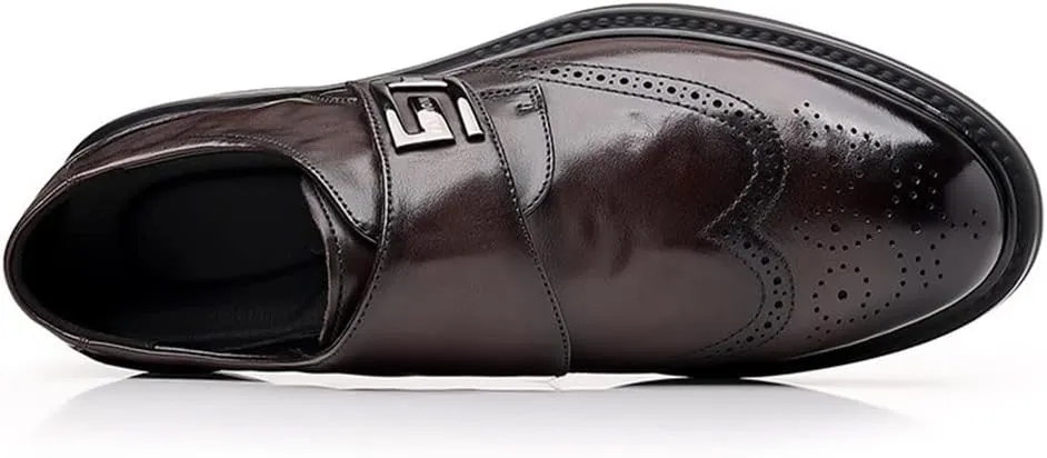 Dress Oxford Shoes for Men Slip On Monk Strap Burnished Toe Brogue Embossed Vegan Leather Rubber Sole Non Slip Resistant Block Heel Working