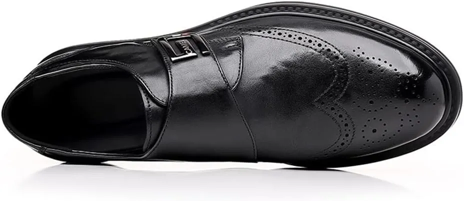 Dress Oxford Shoes for Men Slip On Monk Strap Burnished Toe Brogue Embossed Vegan Leather Rubber Sole Non Slip Resistant Block Heel Working