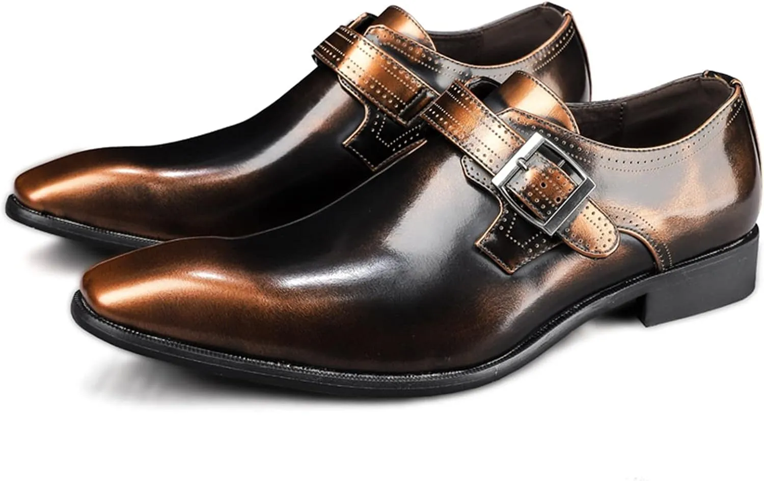 Dress Oxford Shoes for Men Slip On Monk Strap Squre Toe Vegan Leather Rubber Sole Block Heel Slip Resistant Casual