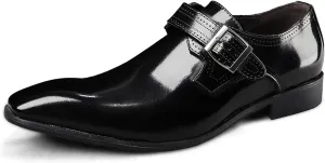 Dress Oxford Shoes for Men Slip On Monk Strap Squre Toe Vegan Leather Rubber Sole Block Heel Slip Resistant Casual